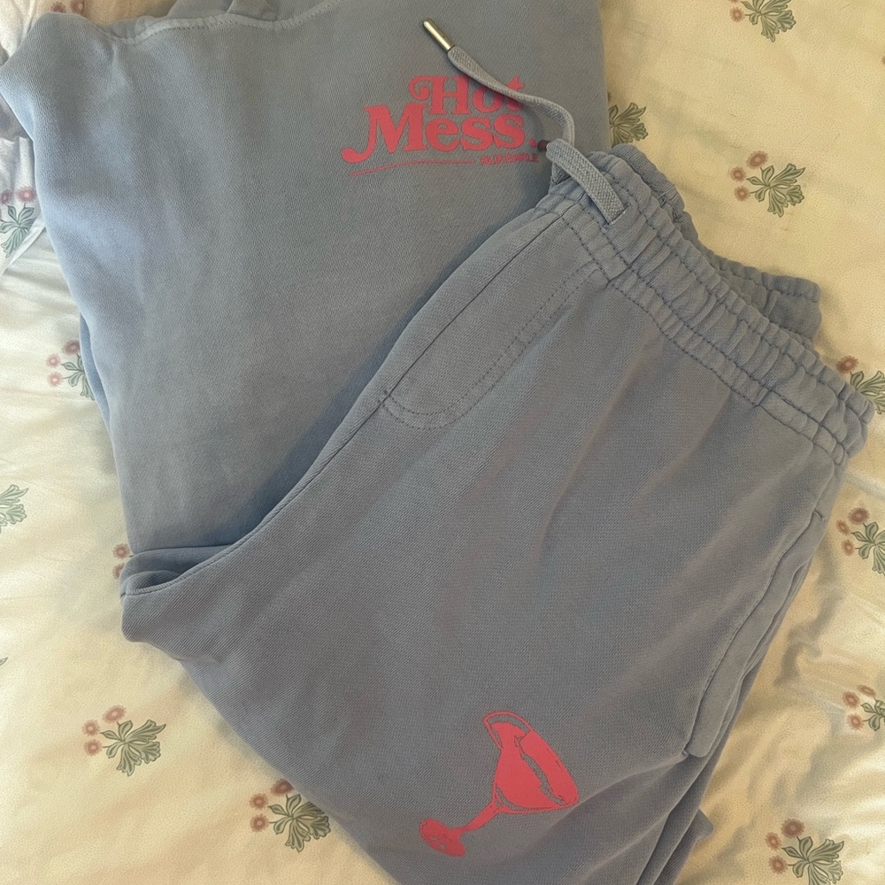 Light Blue Women's Sweatpants with Pink Logo - Casual Comfort